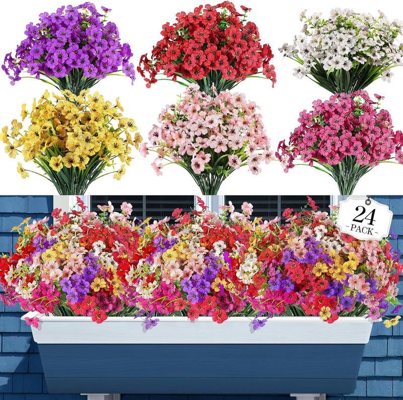 Artificial Flower (24pcs/set), UV Resistant Colorful Fake Flower, Decorative Bouquet for Home Decor Garden Party Wedding Decor