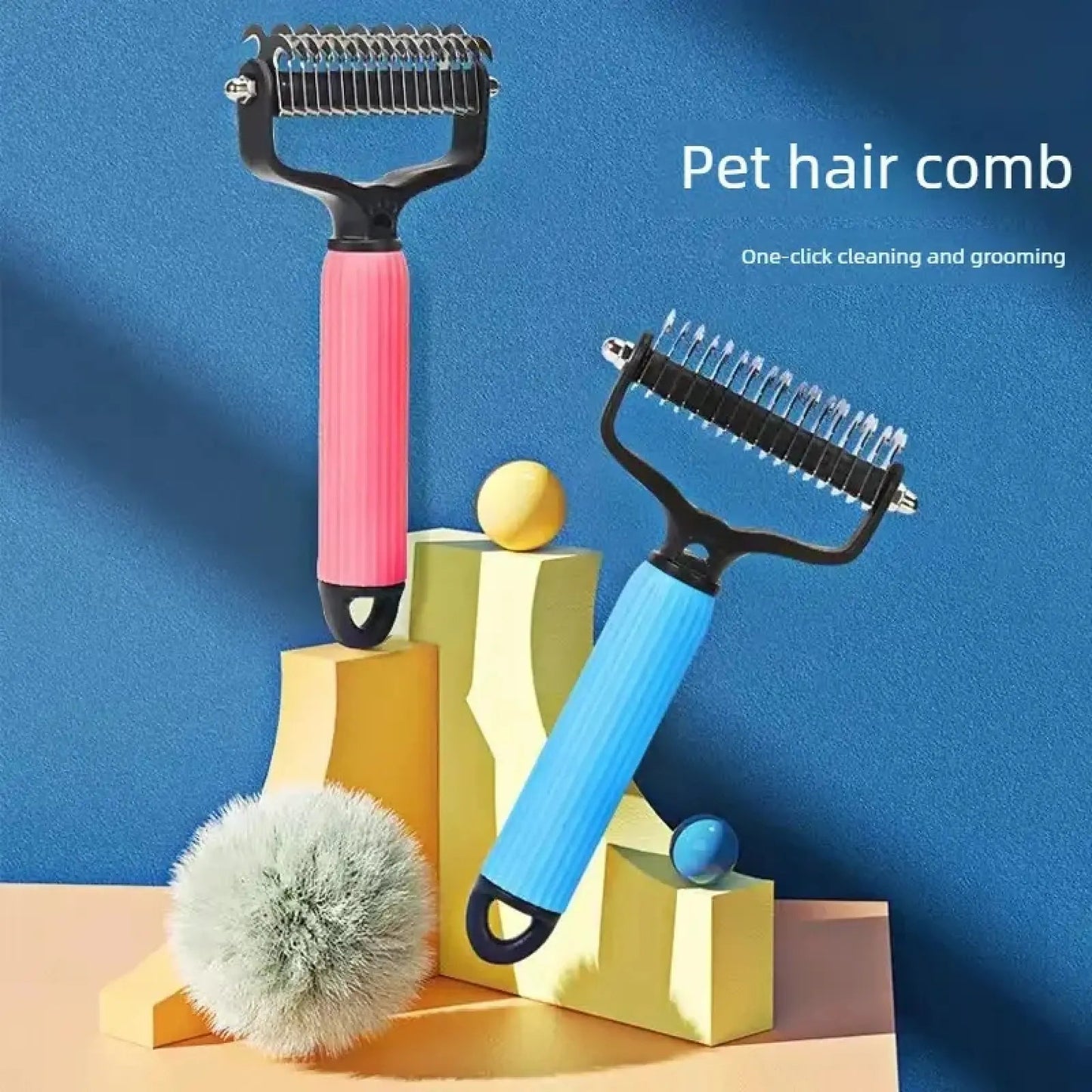 ✨Pet Grooming Tool, Universal Detangling Comb for Dogs, Stainless Steel Double-Sided Design, Effective Shedding Removal & Matted Hair Tamer, Practical Daily Dog Coat Maintenance Supplies.
