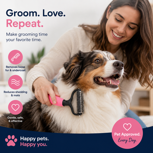 ✨Pet Grooming Tool, Universal Detangling Comb for Dogs, Stainless Steel Double-Sided Design, Effective Shedding Removal & Matted Hair Tamer, Practical Daily Dog Coat Maintenance Supplies.